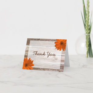 Cartão De Agradecimento Orange Daisy Rustic Barn Wood Obrigado