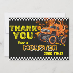 Cartão De Agradecimento Orange Flames Monster Truck Obrigado Nota