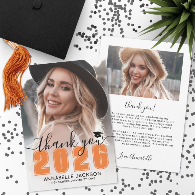 Cartão De Agradecimento Orange Photo Graduation (Orange Photo Graduation Thank You Card )