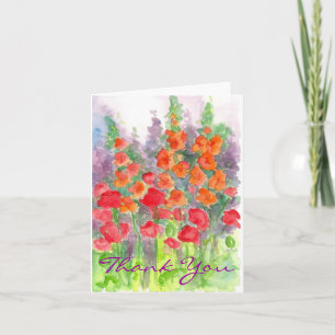Cartão De Agradecimento Orange Poppy Gladiola Flower Watercolor Thank You