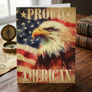Cartão De Agradecimento Orgulhoso americano. Bald Eagle e Bandeira dos Est