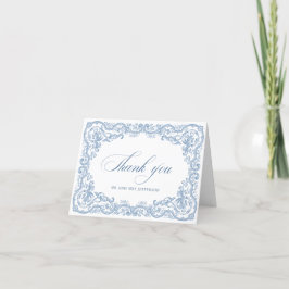 Cartão De Agradecimento Ornamentado Renascentista Casamento Azul Dusty