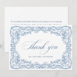 Cartão De Agradecimento Ornamentado Renascentista Casamento Azul Dusty