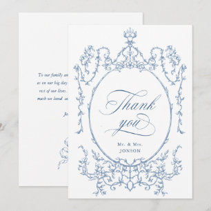Cartão De Agradecimento Ornamentado Vitoriano Elegante Casamento Azul Dust