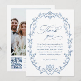 Cartão De Agradecimento Ornamentado vitoriano Floral Dusty Blue Casamento