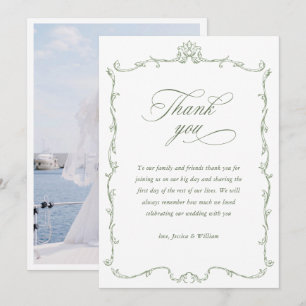 Cartão De Agradecimento Ornamentado Vitoriano Floral Sage Foto de Casament