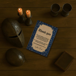Cartão de Agradecimento Ornamental Azul Medieval
