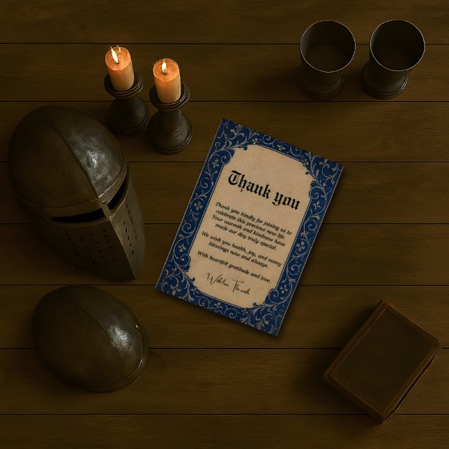 Cartão de Agradecimento Ornamental Azul Medieval (Criador carregado)
