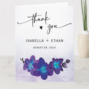 Cartão De Agradecimento Orquídea Azul Roxo Elegante Obrigado Casamento