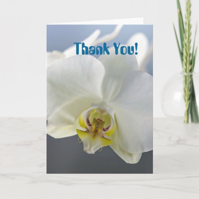Cartão De Agradecimento Orquídea Branca Personalizada Obrigado Floral (Frente)