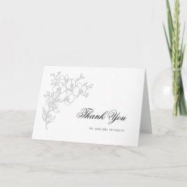 Cartão De Agradecimento Orquídea Elevado Branco Clássico Dobrado Casamento