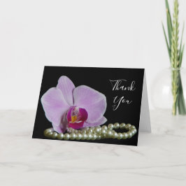 Cartão De Agradecimento Orquídea Rosa e Pérolas no Casamento Negro Obrigad