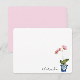 Cartão De Agradecimento Orquídea Rosa em Aquarela em vaso azul