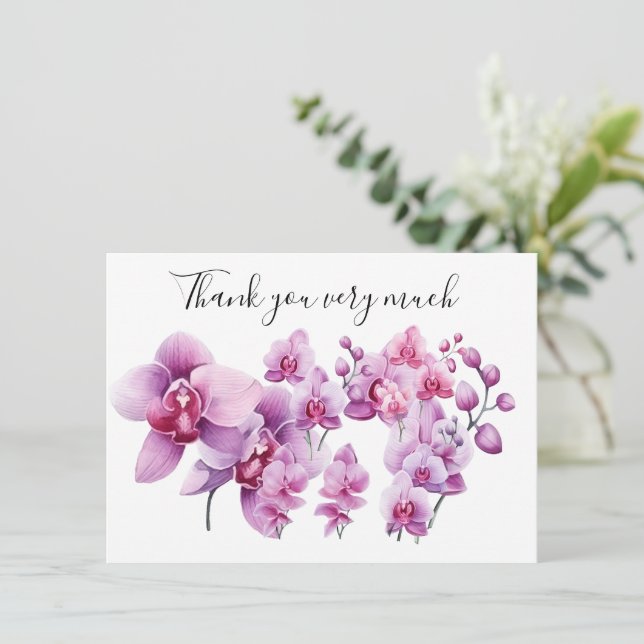 Cartão De Agradecimento Orquídea roxa com pedra sobre fundo branco (Em pé/Frente)