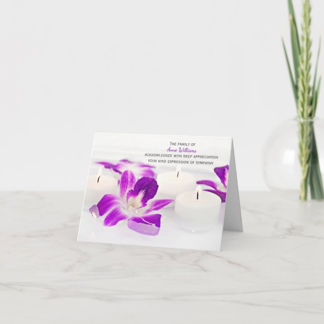 Cartão De Agradecimento Orquídeas e Velas Obrigado da Família (Frente)