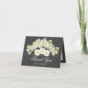 Cartão De Agradecimento Orquídeas Elegantes & Rosas Brancas Botânico Obrig