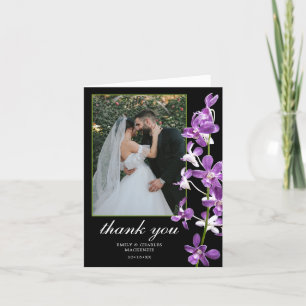 Cartão De Agradecimento Orquídeas Roxas, Casamento Elegante Moderno Obriga