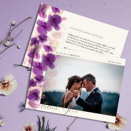 Cartão De Agradecimento Orquídeas Roxas Modernas Foto Dourada De Casamento