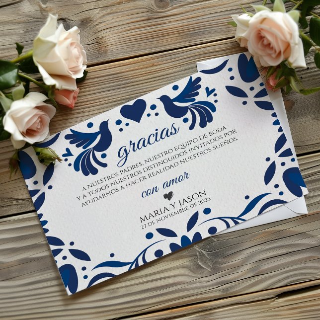 Cartão De Agradecimento Otomi Blue Floral Elegant Fiesta Spanish Wedding (Otomi Blue Floral Elegant Fiesta Spanish Wedding Thank You Card)