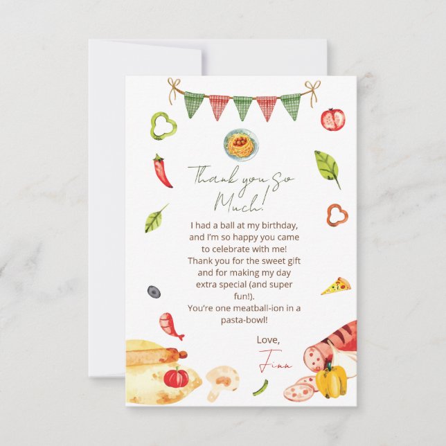 Cartão De Agradecimento Our Little Meatball Birthday (Frente)