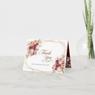 Cartão De Agradecimento Ouro das Pampas Geométrico Casamento Floral Borgon