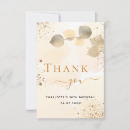 Cartão De Agradecimento Ouro de aniversário, queda de ouro eucalipto