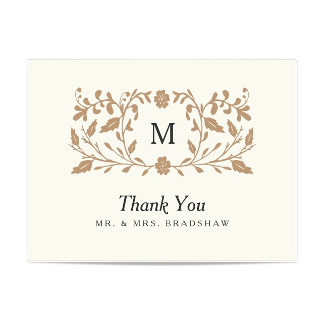 Cartão De Agradecimento Ouro do vintage floral (Criador carregado)