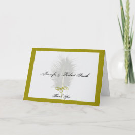 Cartão De Agradecimento Ouro e Branco Casamento de Penas Marabou Obrigado