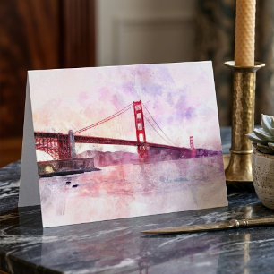 Cartão De Agradecimento Ouro Gate Bridge aquarela em São Francisco