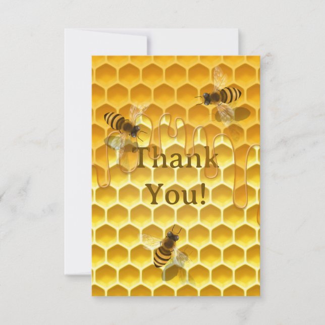 Cartão De Agradecimento Ouro Honeycomb com abelhas Personalizada (Frente)