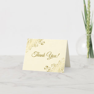 Cartão De Agradecimento Ouro Lacy Curls Elegant Cream Wedding Photo