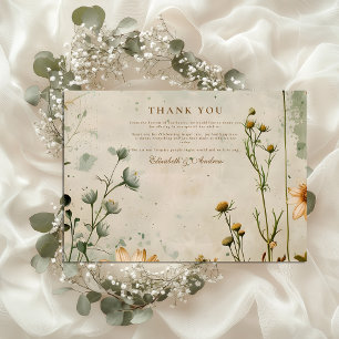 Cartão De Agradecimento Ouro Meadow Wildflower Wedding