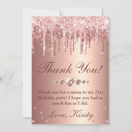 Cartão De Agradecimento Ouro Rosé Gotejando Glitter & Diamantes Aniversári