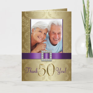 Cartão De Agradecimento Ouro Roxo Aniversário de 50 Anos de Casamento Obri