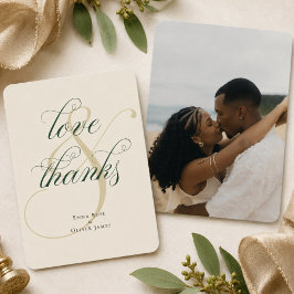 Cartão De Agradecimento Ouro Verde Esmeralda Foto Casamento Amor & Agradec