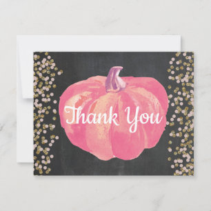 Cartão De Agradecimento Outono Abóbora Rosa Dourado Glitter Quadro Negro