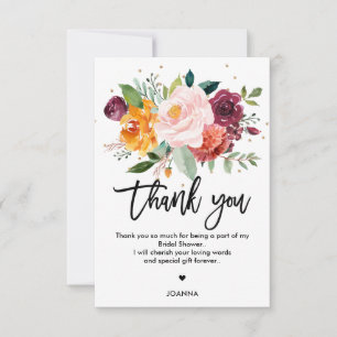 Cartão De Agradecimento Outono Burgundy Blush Floral Chá de panela