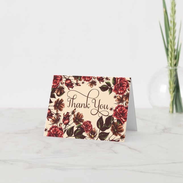 Cartão De Agradecimento Outono e outono Floral Obrigado (Frente)