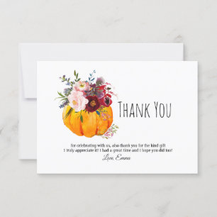 Cartão De Agradecimento outono, floral, obrigado de abóbora