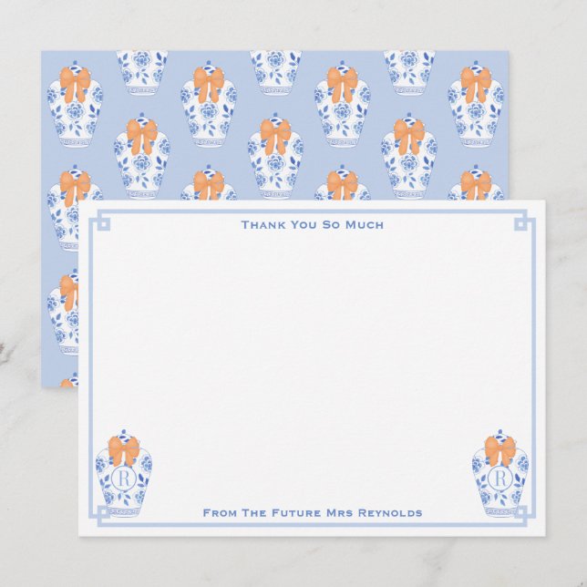 Cartão De Agradecimento Outono Monograma Jarra de Gengibre Chá de Panela (Frente/Verso)