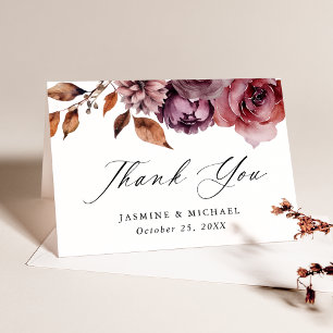 Cartão De Agradecimento Outono Rústico Casamento Floral Marsala