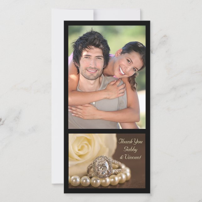 Cartão De Agradecimento Oval Diamond Ring no Casamento Brown Obrigado (Frente)