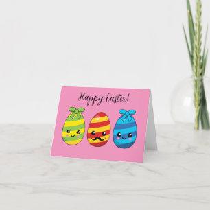 Cartão De Agradecimento Ovos de Páscoa de Kawaii com fitas Adicionar tex