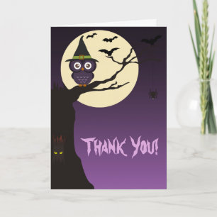 Cartão De Agradecimento Owl on tree branch Halloween Thank You Card