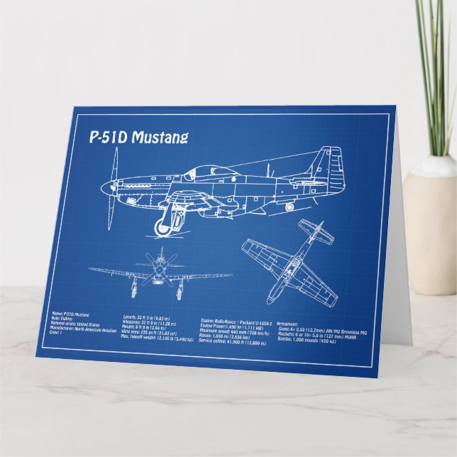 Cartão De Agradecimento P-51D Mustang - Airplane Blueprint AD (Frente)