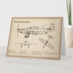 Cartão De Agradecimento P-51D Mustang - Avião Blueprint SD