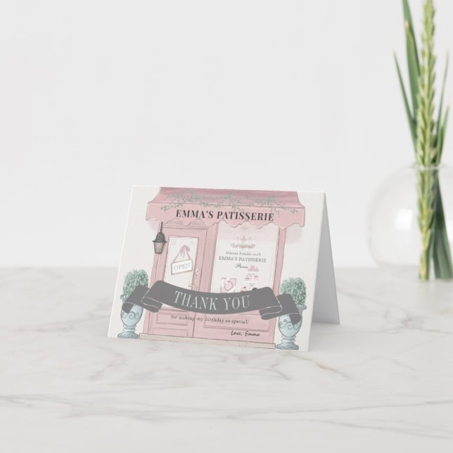 Cartão De Agradecimento Padaria francesa Patisserie Paris Rosa, Aniversári (Frente)