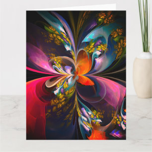 Cartão De Agradecimento Padrão Azul Vermelho Abstrato Floral Moderno #13