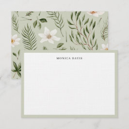 Cartão De Agradecimento Padrão Botânico Floral Verde Dourado Branco Bonito