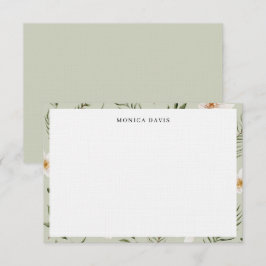 Cartão De Agradecimento Padrão Botânico Floral Verde Sálvia Dourado Bonito